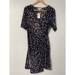 Motherhood Maternity Wrap Dress Navy Blue V-neck Print L NWT Jersey Knit‎